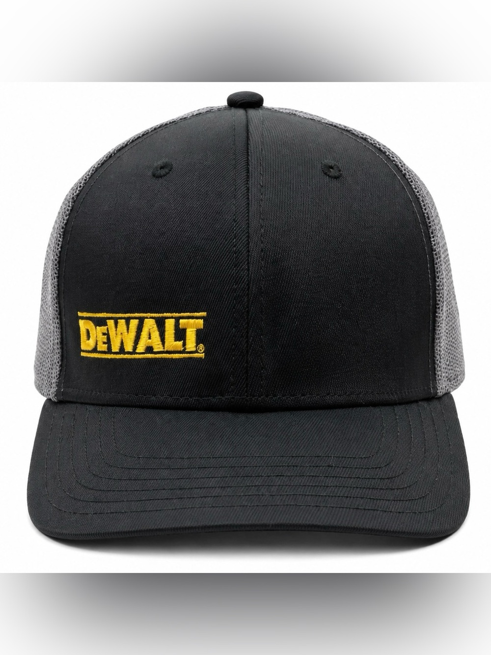 DEWALT OC Sports L/XL Stretch Fit Hat Black Gray Mesh Trucker Cap Embroidered